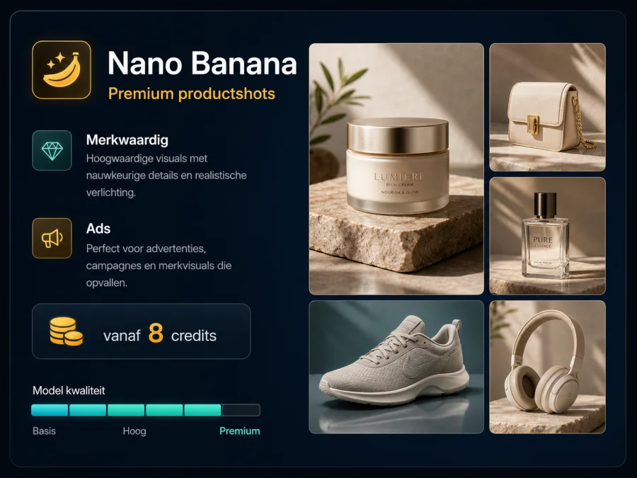 Nano Banana infographic met premium productshots en credits
