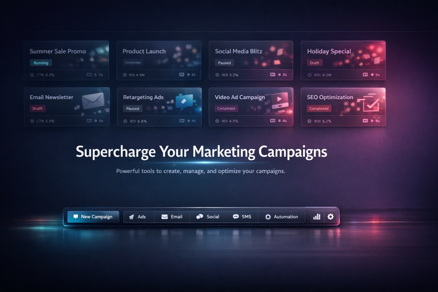 Campaign Studio canvas met floating composer en campagnetegels